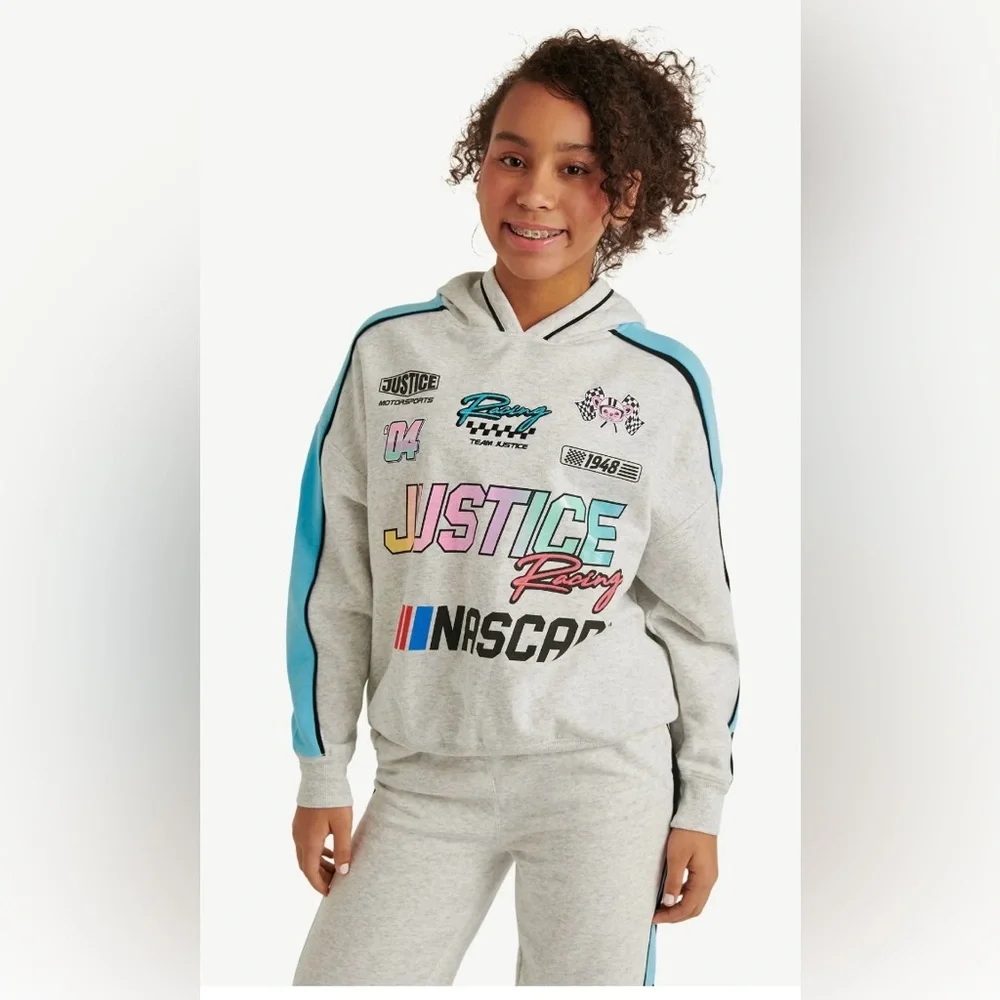 Justice x NASCAR Racing Hoodie Girls L (12/14) NWT Colorblock Fleece Pullover